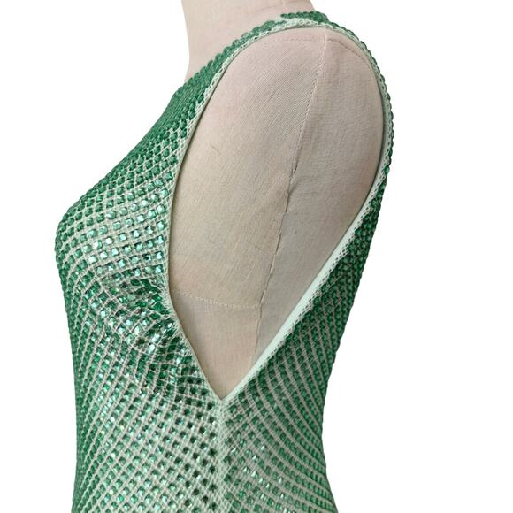 Self Portrait Mint Rhinestone Mesh Midi Dress US 8 - Picture 8 of 10